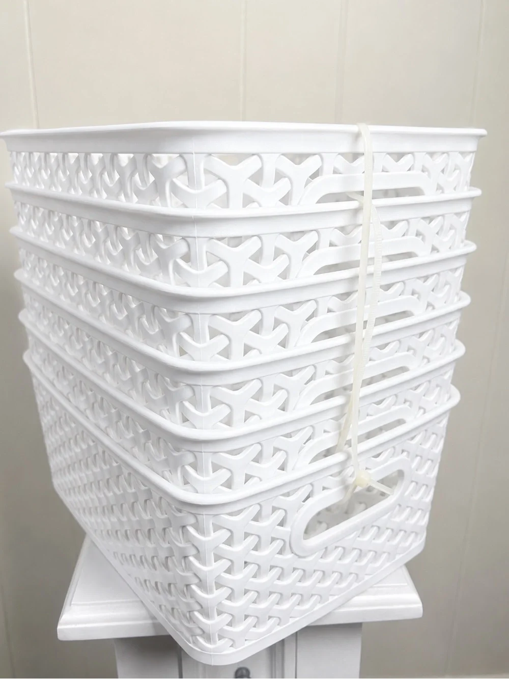 6 pcs White Plastic Woven Storage Basket - Home Accents